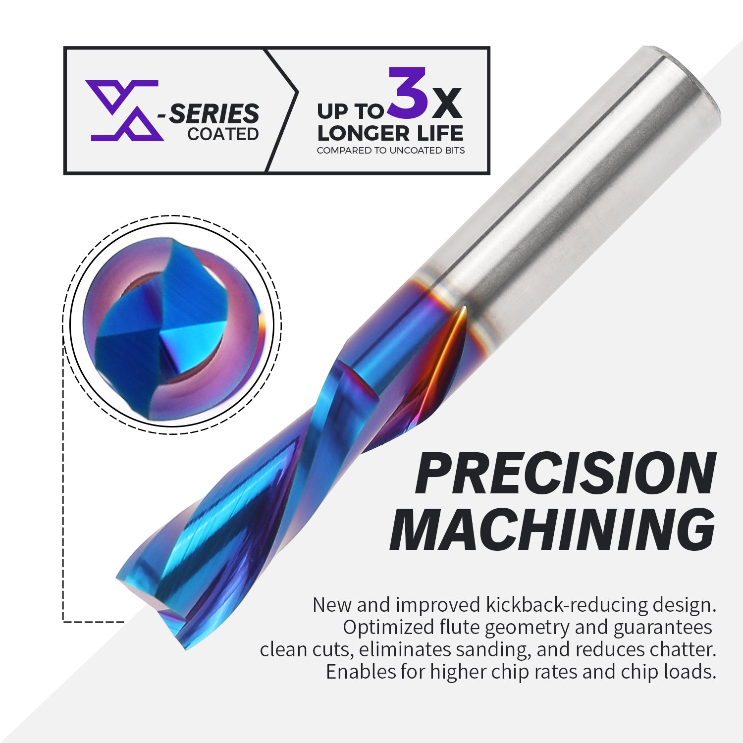 3/8" Shank Downcut nACo Coated CNC Spiral Router Bit - 2 Flutes - 3/8" Cutting Dia - 1" LOC - 2-1/2" OAL - S3807 - Zahyox