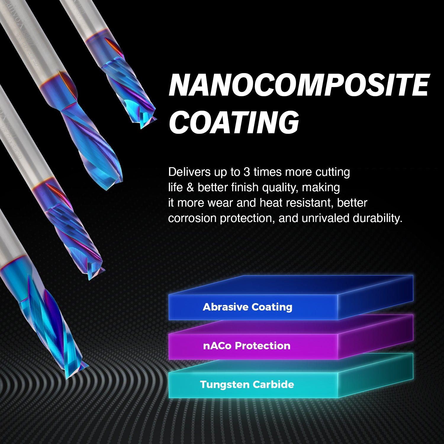 3/8" Shank Downcut nACo Coated CNC Spiral Router Bit - 2 Flutes - 3/8" Cutting Dia - 1" LOC - 2-1/2" OAL - S3807 - Zahyox