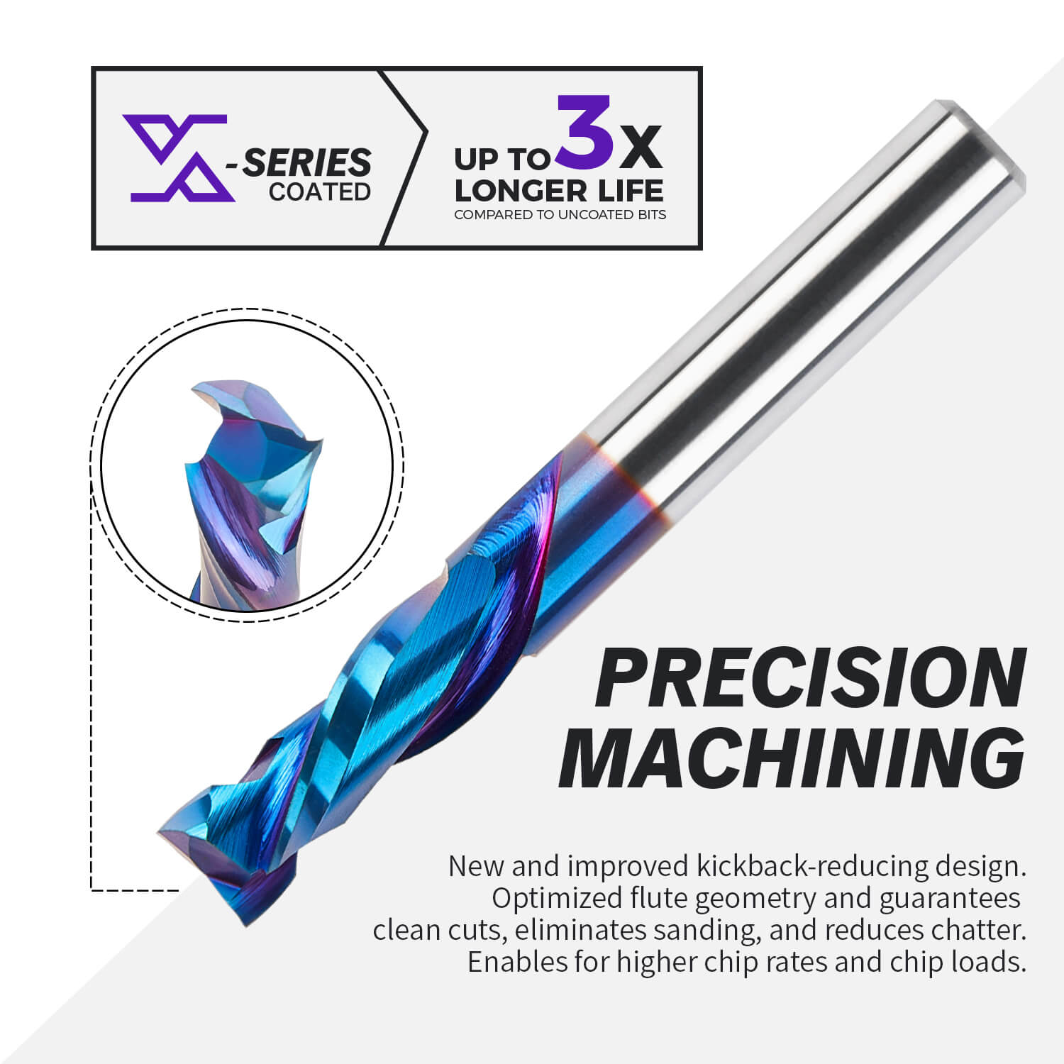 3/8" Shank Compression nACo Coated Spiral Router Bit - 2 Flutes - 3/8" Cutting Dia - 1-1/16" LOC - 3" OAL - S3812 PRO - Zahyox