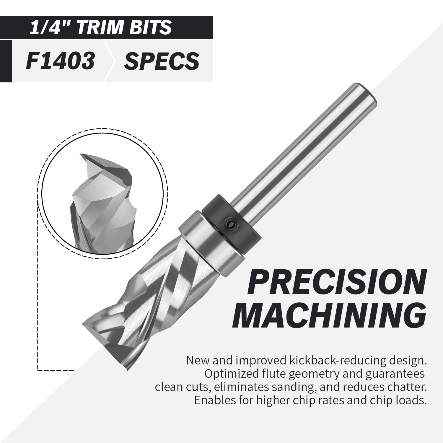 Compression Pattern Router Bit with Top Bearing - 1/4 Shank - 1/2 Cutting Dia - 1 Cutting Length - 2-5/8 Overall Length - F1403 - Zahyox