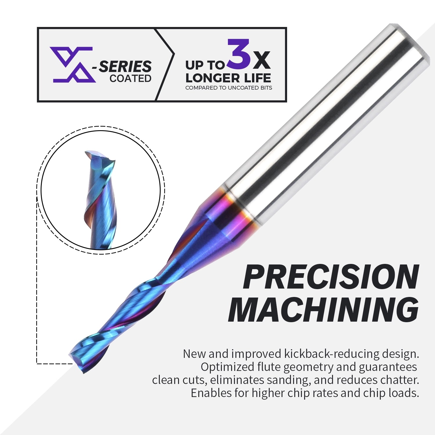 S1801 Solid Carbide nACo Coated Upcut Spiral Router Bit - 2 Flutes -  1/4 SD - 1/8 CD - 1/2 CL - 2 OL - Zahyox