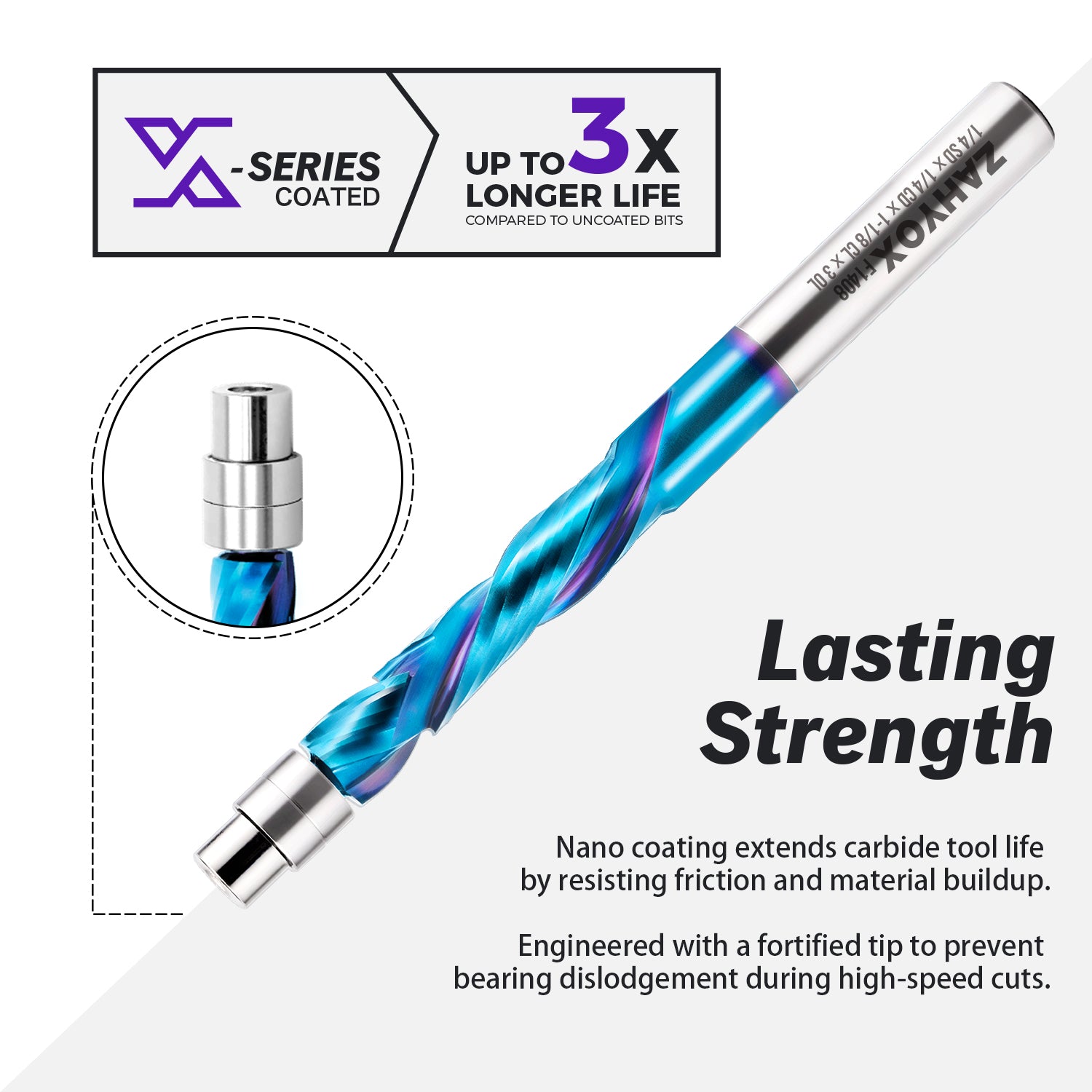1/4 Up & Down Spiral Flush Trim with Bottom Bearing  - 1/4 Cutting Dia - 1-1/8 Cutting Length - 3 OAL - F1408 - Zahyox