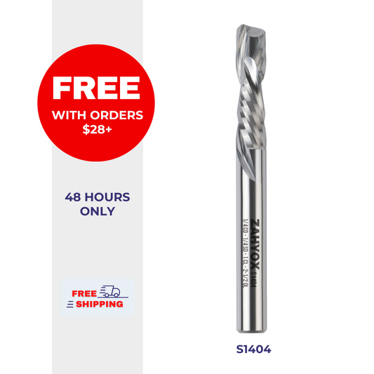 S1404 Solid Carbide Compression Spiral Router Bit - 2Flutes - 1/4 SD - 1/4 CD - 1 CL - 2-1/2 OL