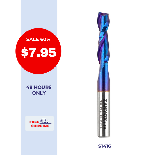 S1416 Solid Carbide nACo Coated Upcut Spiral Router Bit - 2Flutes - 1/4 SD - 1/4 CD - 1 CL - 2-1/2 OL