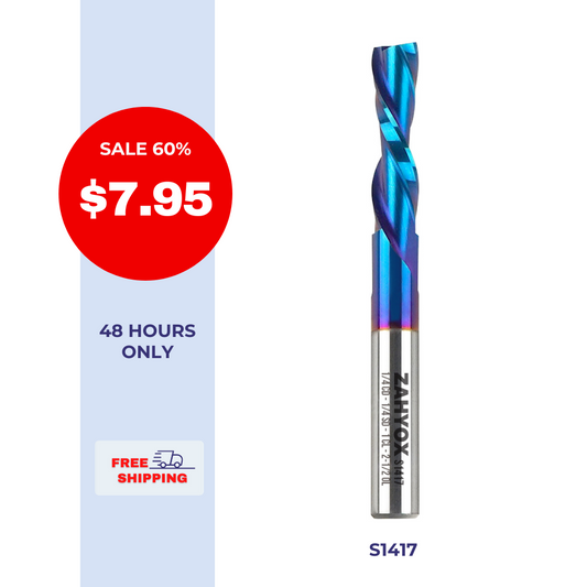 S1417 Solid Carbide nACo Coated Downcut Spiral Router Bit - 2 Flutes - 1/4 SD - 1/4 CD - 1 CL - 2-1/2 OL