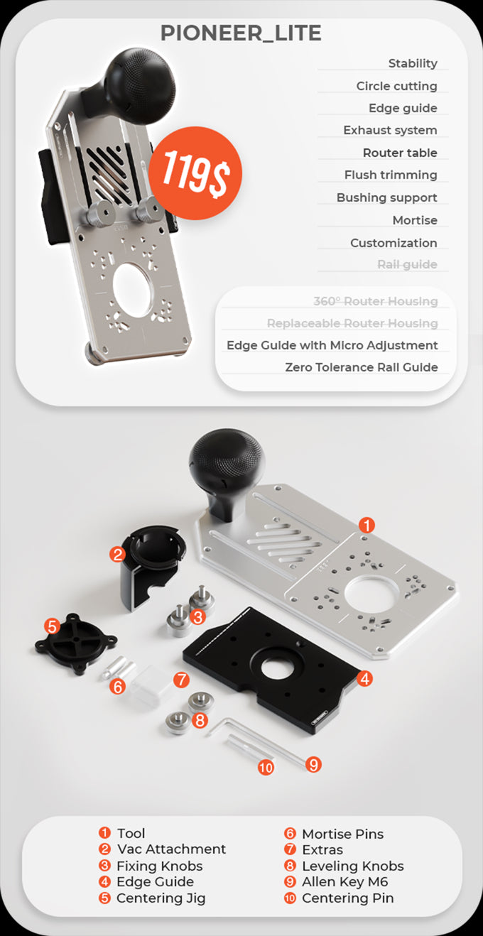 Pioneer Lite - Multifunctional Trim Router Jig - Zahyox