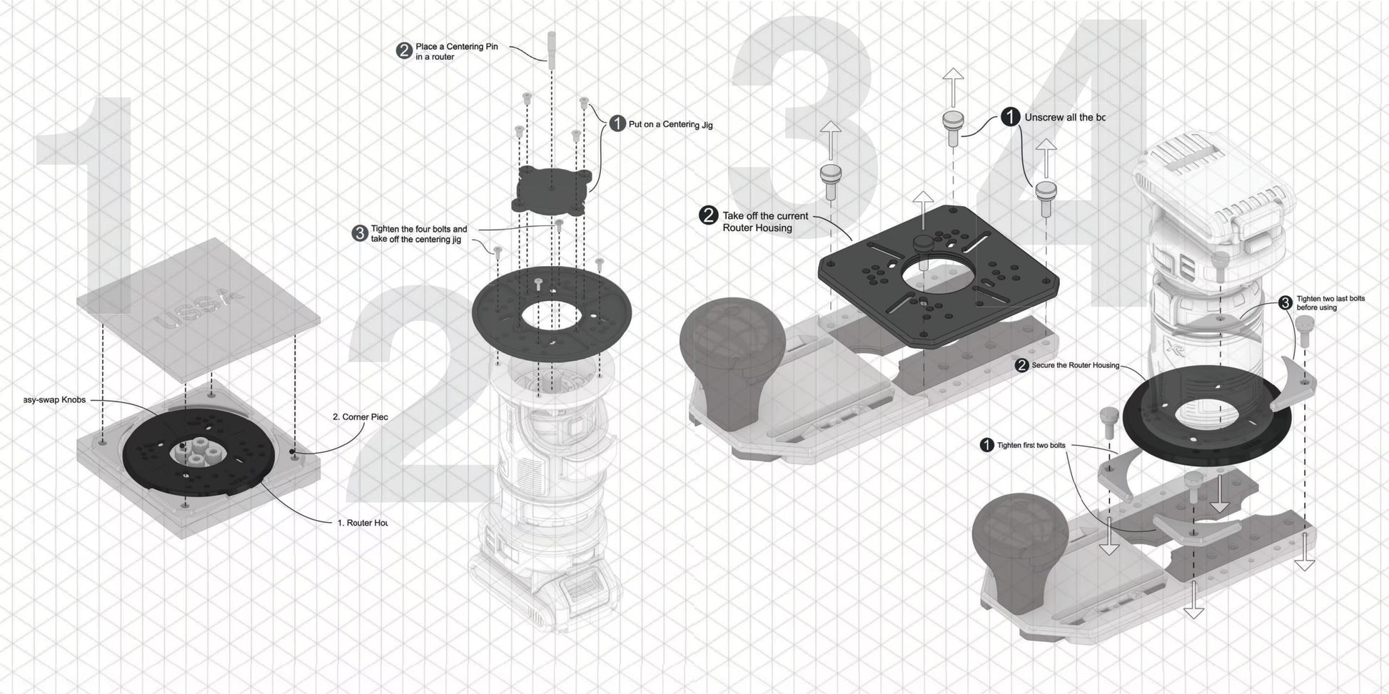 360° Rotating Pioneer Router Base Plate with 4 Knobs | Fits Pioneer 003 Only - Zahyox