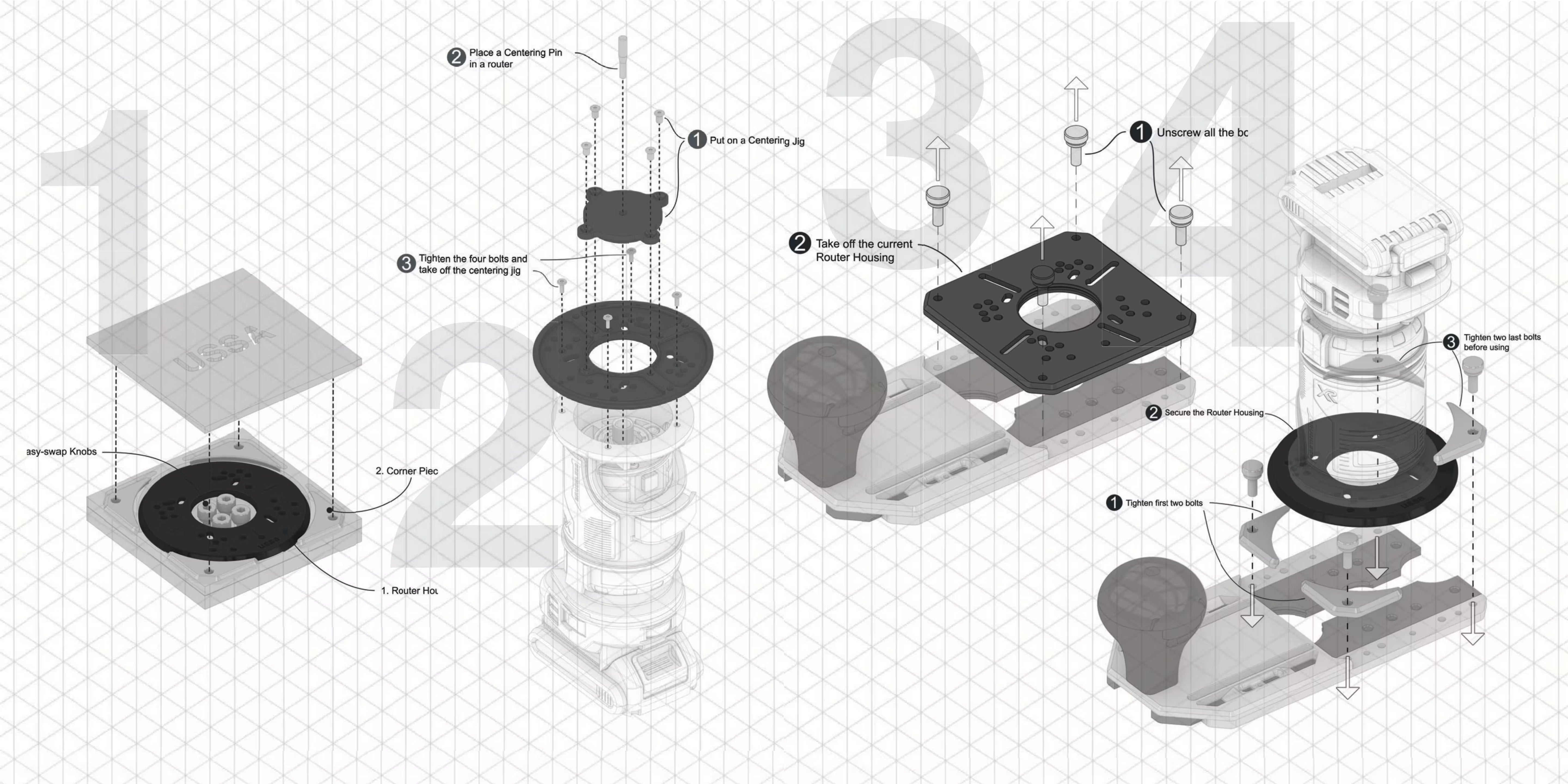 360° Rotating Pioneer Router Base Plate with 4 Knobs | Fits Pioneer 003 Only - Zahyox