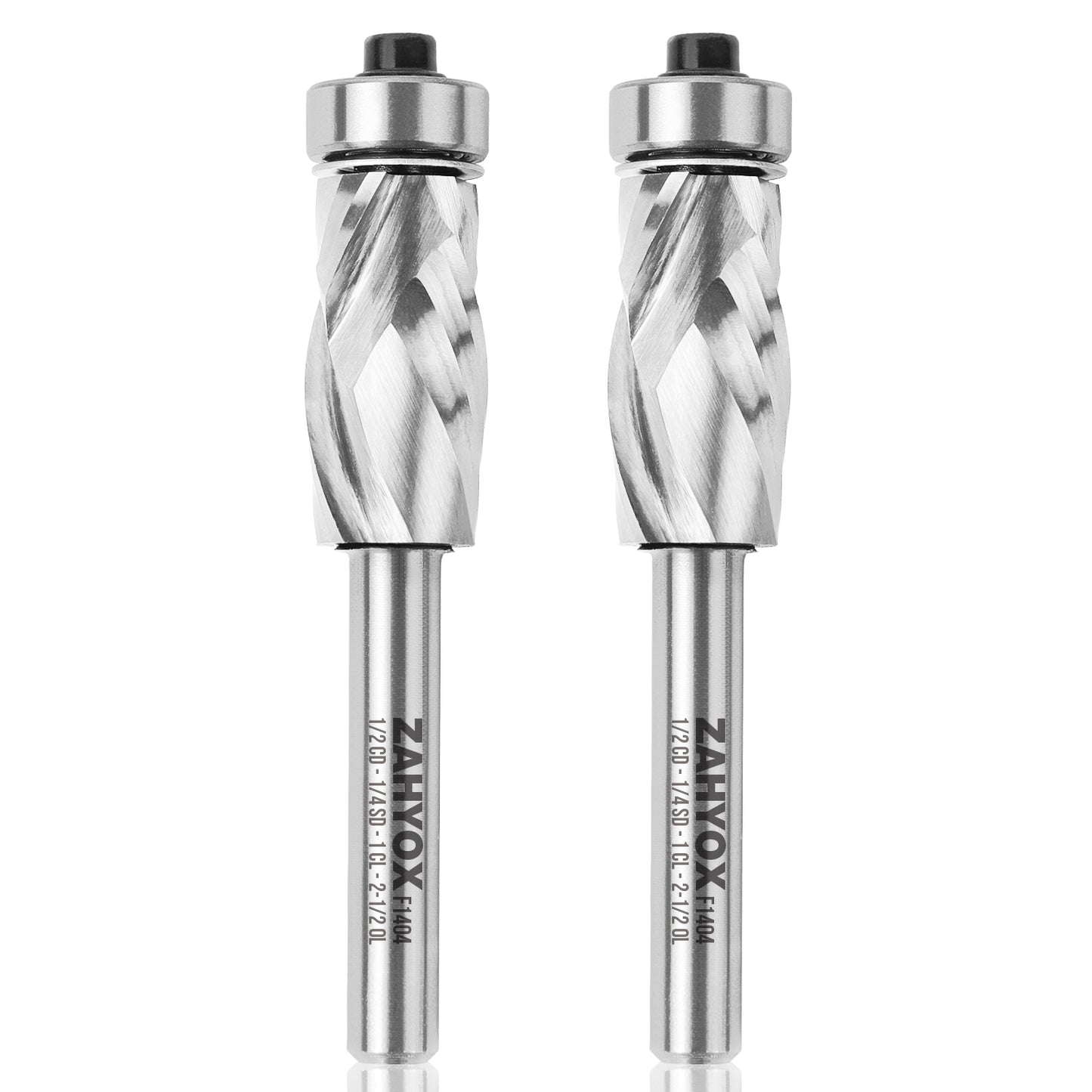 2Pack - F1404 Solid Carbide Flush Trim Compression Bit - 1/4 SD - 1/2 CD - 1 CL - 2-1/2 OL