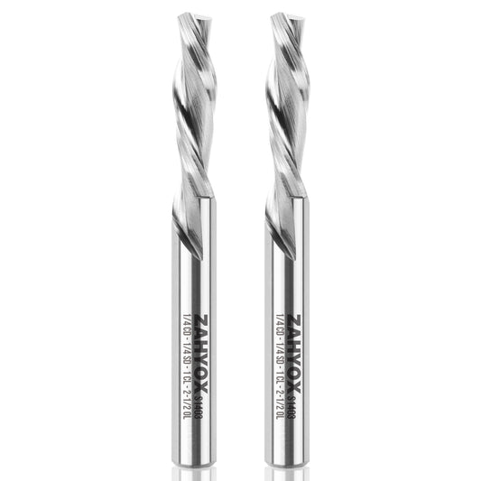 2Pack - S1403 Solid Carbide Spiral Downcut Bit - 2 Flutes - 1/4 SD - 1/4 CD - 1 CL - 2-1/2 OL - Zahyox